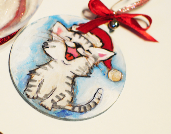 hand painted christmas tree decorations cat