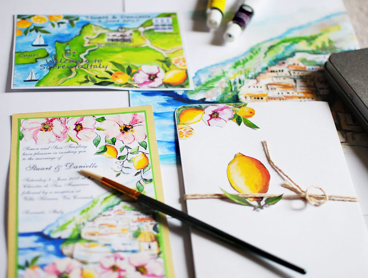 hand-painted-watercolor-lemon-personalised-italy-card-wedding--card