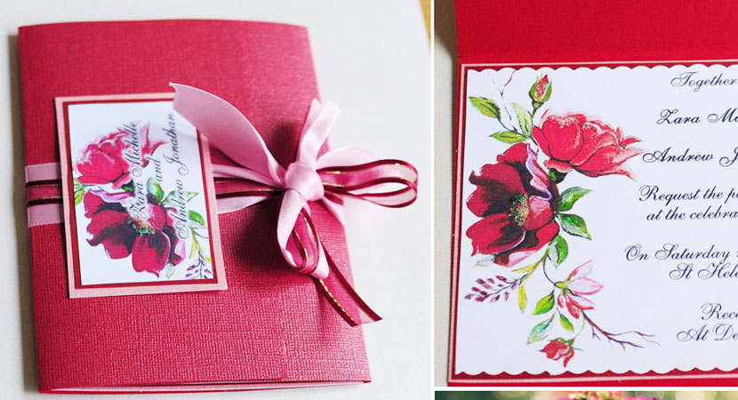 Wedding invitation Marsala flowers