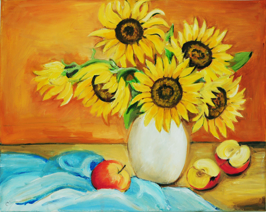 sunflowers_still_life_oil_bespoke_order_modern_artist_decorative_art_comission_kitchen_warm_feeling_happyness_United_Kingdom_England_Oxfordshire