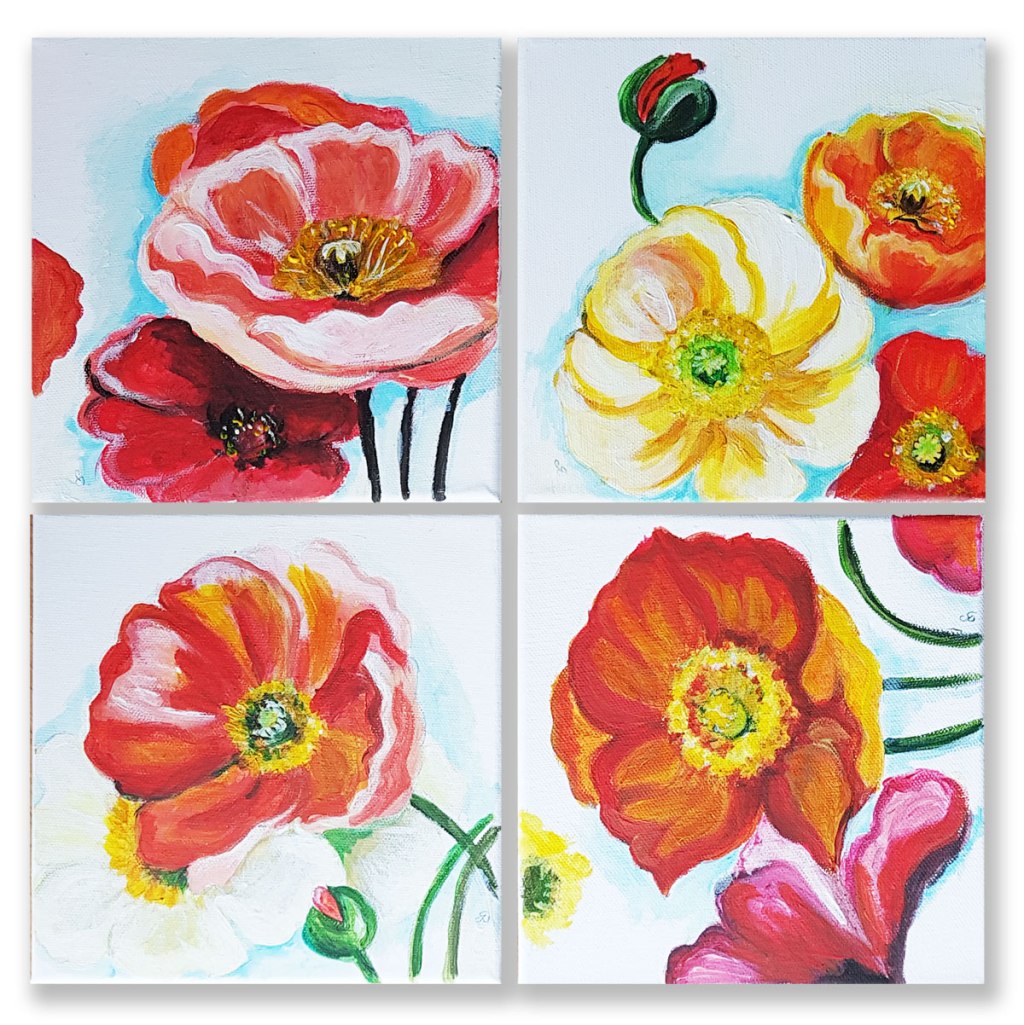 Set of 4 Canvas Art Red poppies
