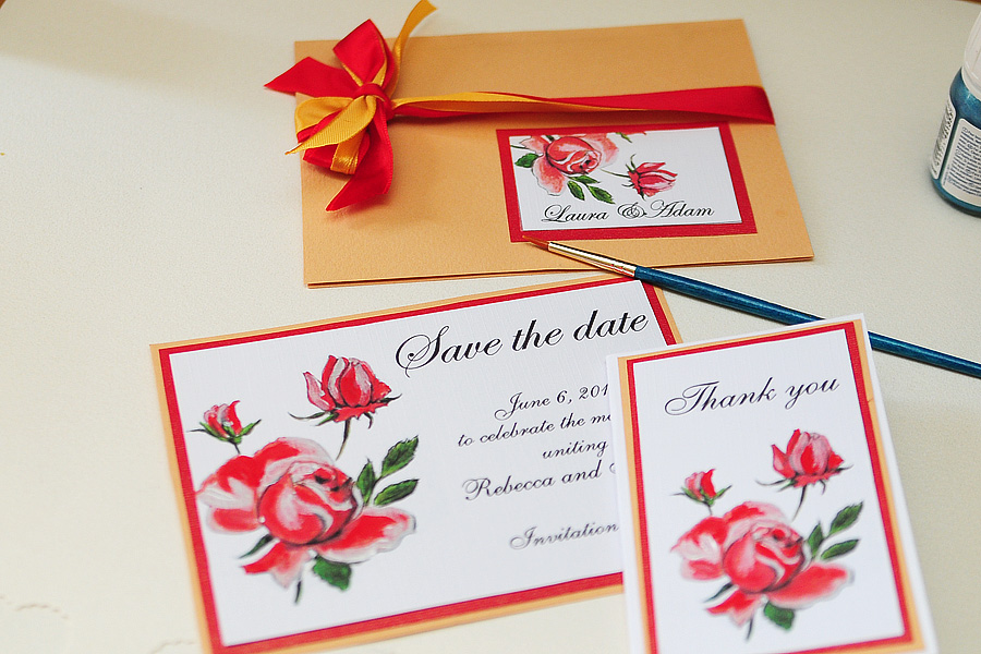 Red roses wedding invitations